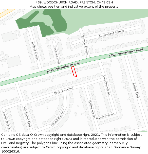 469, WOODCHURCH ROAD, PRENTON, CH43 0SH: Location map and indicative extent of plot