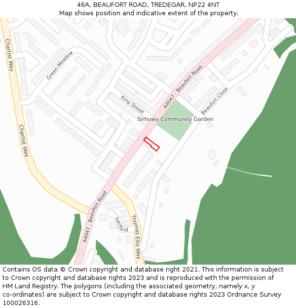 46A, BEAUFORT ROAD, TREDEGAR, NP22 4NT: Location map and indicative extent of plot