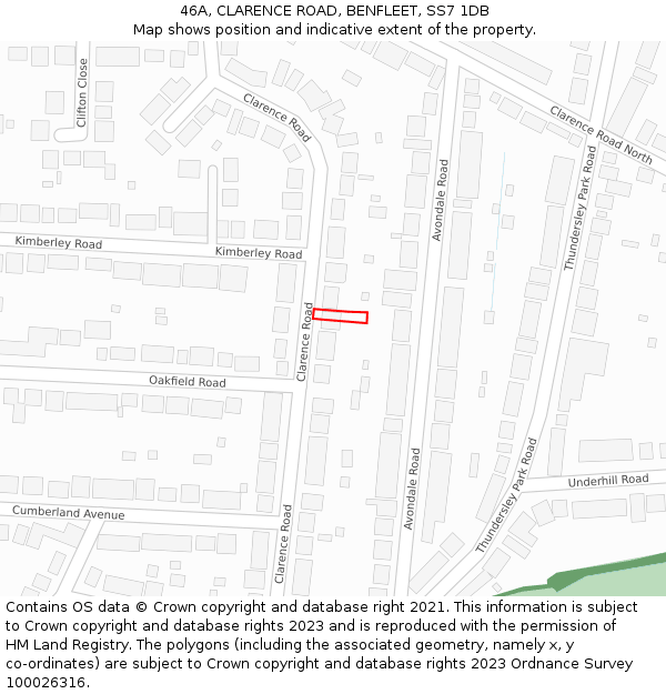 46A, CLARENCE ROAD, BENFLEET, SS7 1DB: Location map and indicative extent of plot