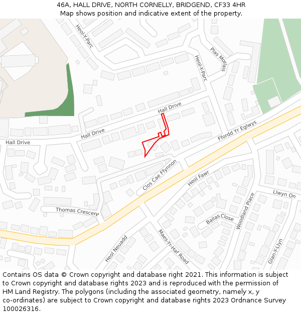 46A, HALL DRIVE, NORTH CORNELLY, BRIDGEND, CF33 4HR: Location map and indicative extent of plot