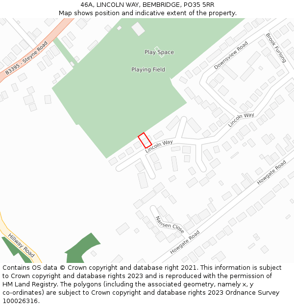 46A, LINCOLN WAY, BEMBRIDGE, PO35 5RR: Location map and indicative extent of plot