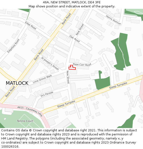 46A, NEW STREET, MATLOCK, DE4 3FE: Location map and indicative extent of plot