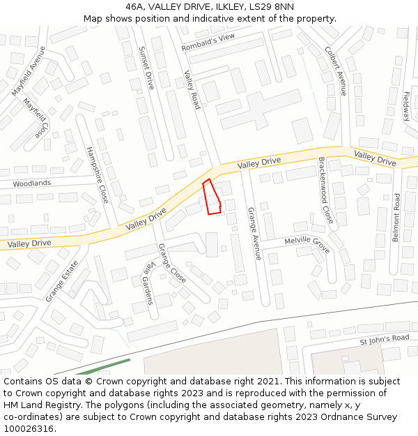 46A, VALLEY DRIVE, ILKLEY, LS29 8NN: Location map and indicative extent of plot