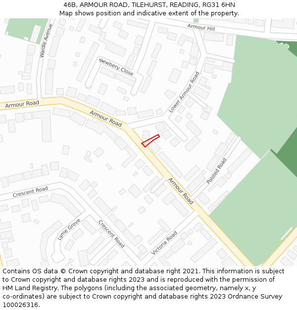 46B, ARMOUR ROAD, TILEHURST, READING, RG31 6HN: Location map and indicative extent of plot