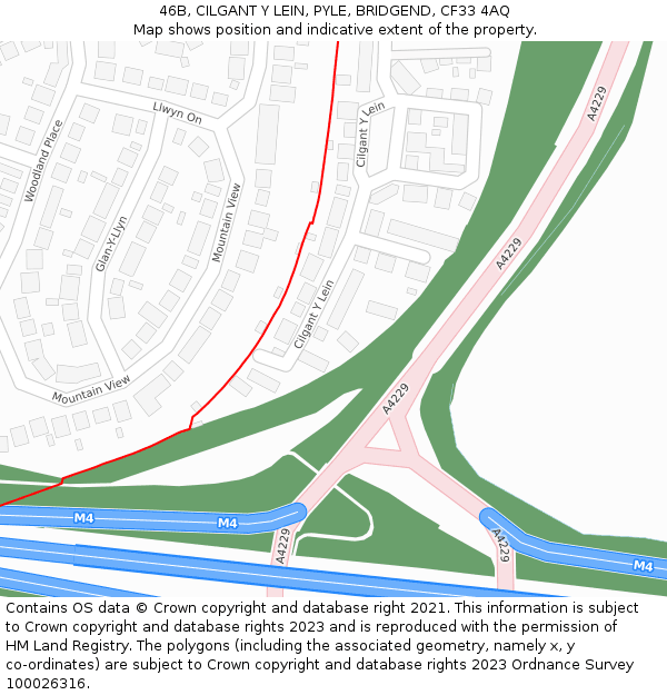46B, CILGANT Y LEIN, PYLE, BRIDGEND, CF33 4AQ: Location map and indicative extent of plot