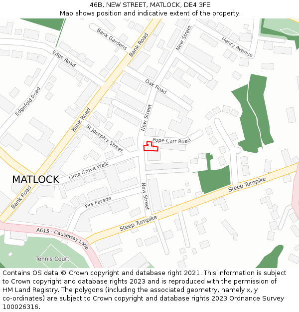 46B, NEW STREET, MATLOCK, DE4 3FE: Location map and indicative extent of plot