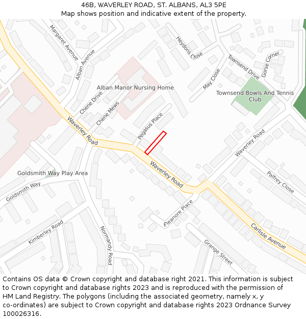 46B, WAVERLEY ROAD, ST. ALBANS, AL3 5PE: Location map and indicative extent of plot