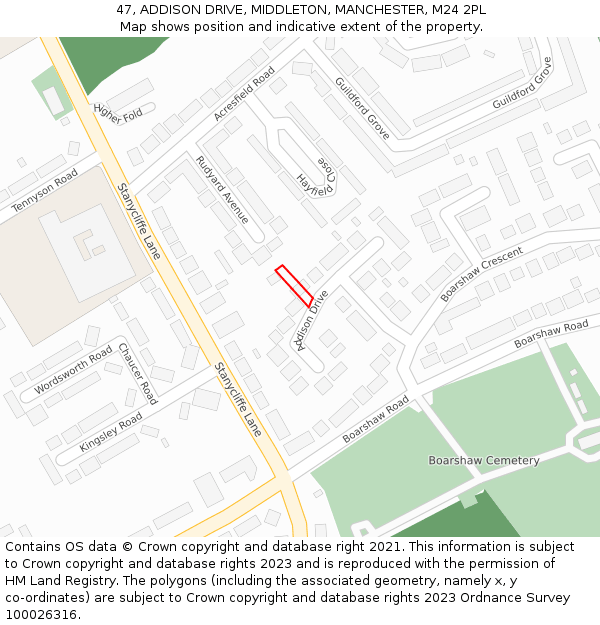47, ADDISON DRIVE, MIDDLETON, MANCHESTER, M24 2PL: Location map and indicative extent of plot