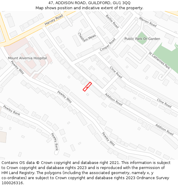 47, ADDISON ROAD, GUILDFORD, GU1 3QQ: Location map and indicative extent of plot