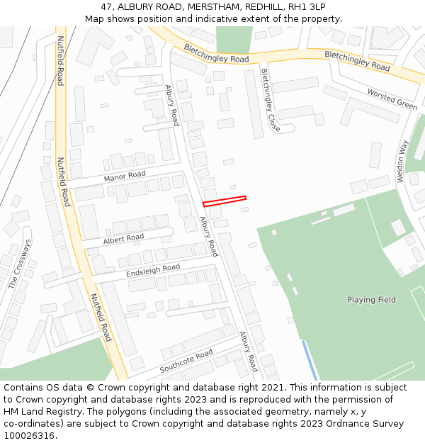 47, ALBURY ROAD, MERSTHAM, REDHILL, RH1 3LP: Location map and indicative extent of plot