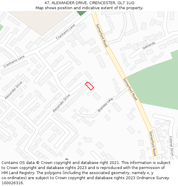 47, ALEXANDER DRIVE, CIRENCESTER, GL7 1UG: Location map and indicative extent of plot