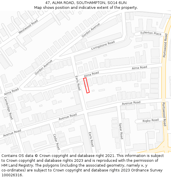 47, ALMA ROAD, SOUTHAMPTON, SO14 6UN: Location map and indicative extent of plot