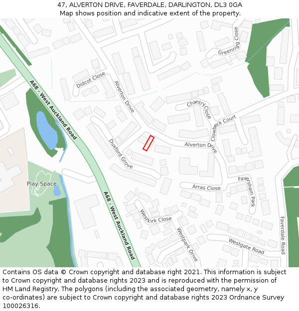 47, ALVERTON DRIVE, FAVERDALE, DARLINGTON, DL3 0GA: Location map and indicative extent of plot
