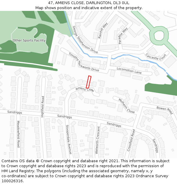 47, AMIENS CLOSE, DARLINGTON, DL3 0UL: Location map and indicative extent of plot