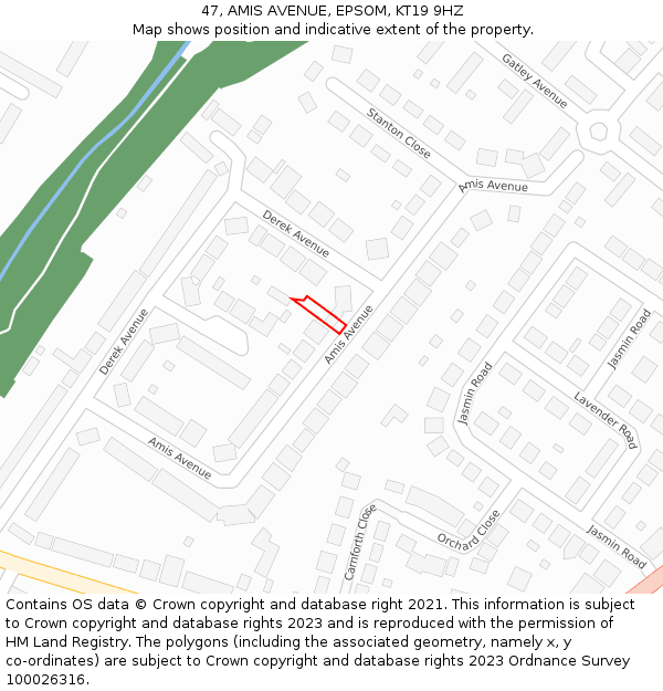 47, AMIS AVENUE, EPSOM, KT19 9HZ: Location map and indicative extent of plot