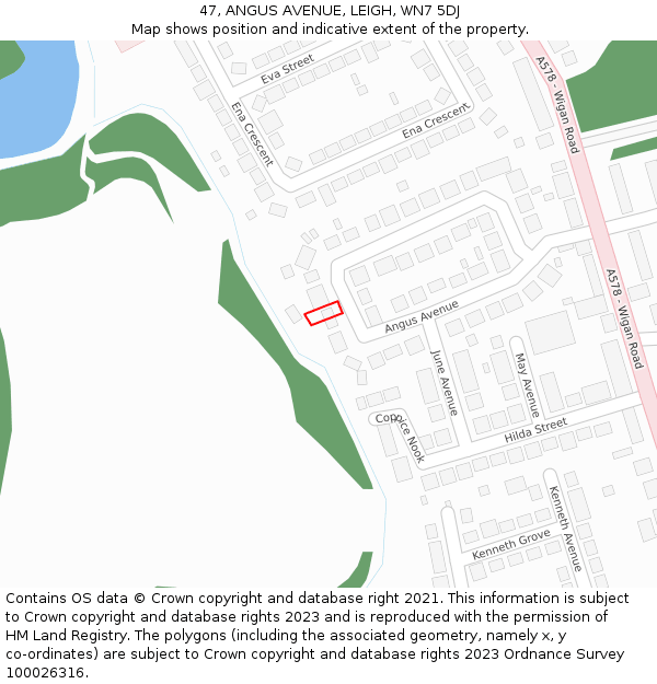 47, ANGUS AVENUE, LEIGH, WN7 5DJ: Location map and indicative extent of plot