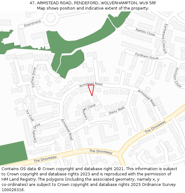 47, ARMSTEAD ROAD, PENDEFORD, WOLVERHAMPTON, WV9 5RF: Location map and indicative extent of plot