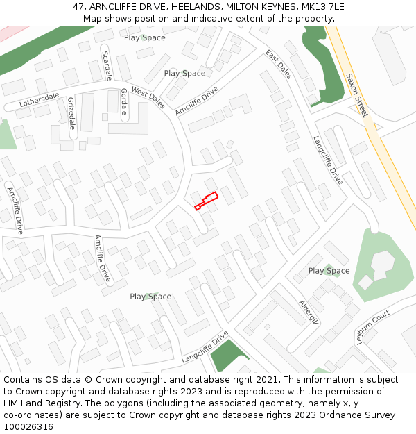 47, ARNCLIFFE DRIVE, HEELANDS, MILTON KEYNES, MK13 7LE: Location map and indicative extent of plot