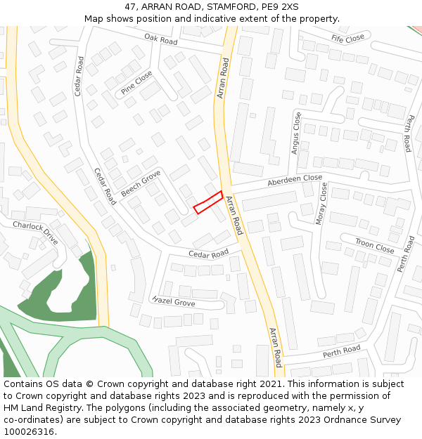 47, ARRAN ROAD, STAMFORD, PE9 2XS: Location map and indicative extent of plot