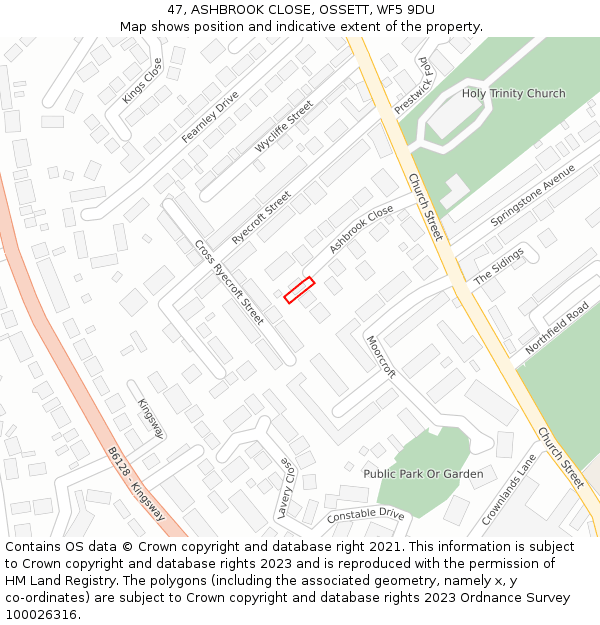 47, ASHBROOK CLOSE, OSSETT, WF5 9DU: Location map and indicative extent of plot