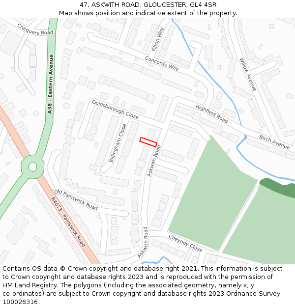 47, ASKWITH ROAD, GLOUCESTER, GL4 4SR: Location map and indicative extent of plot