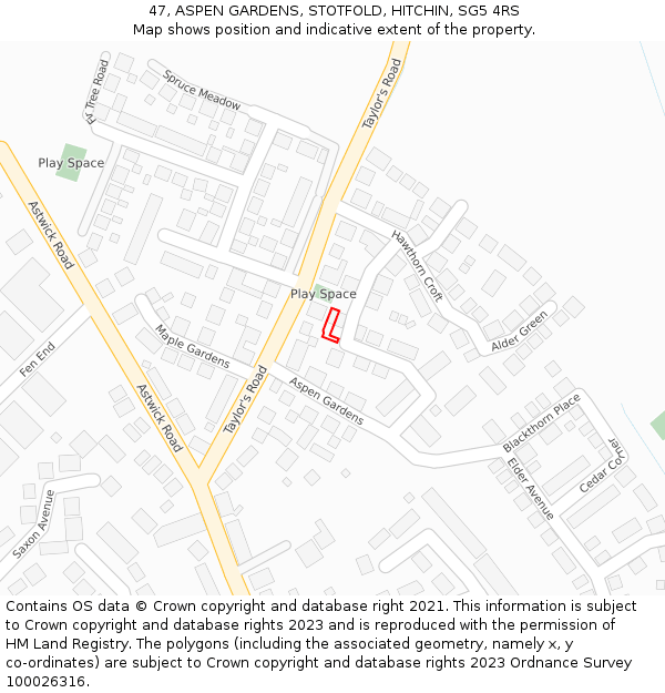 47, ASPEN GARDENS, STOTFOLD, HITCHIN, SG5 4RS: Location map and indicative extent of plot