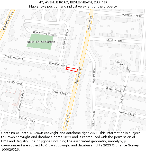 47, AVENUE ROAD, BEXLEYHEATH, DA7 4EP: Location map and indicative extent of plot
