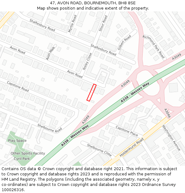 47, AVON ROAD, BOURNEMOUTH, BH8 8SE: Location map and indicative extent of plot