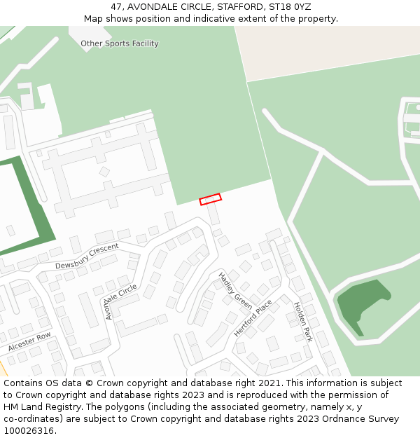 47, AVONDALE CIRCLE, STAFFORD, ST18 0YZ: Location map and indicative extent of plot