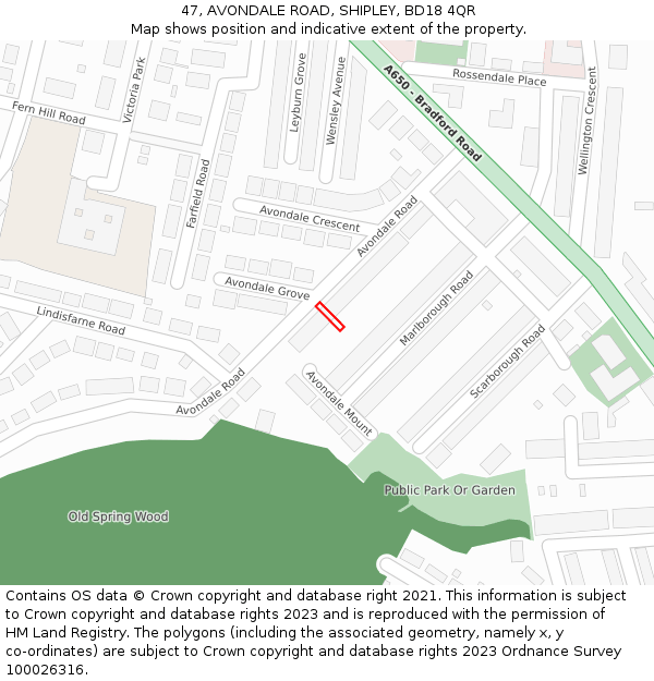 47, AVONDALE ROAD, SHIPLEY, BD18 4QR: Location map and indicative extent of plot