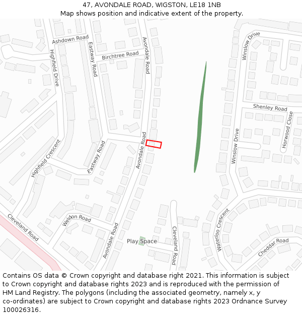 47, AVONDALE ROAD, WIGSTON, LE18 1NB: Location map and indicative extent of plot