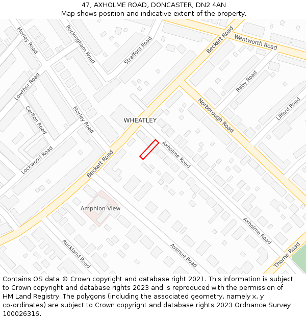 47, AXHOLME ROAD, DONCASTER, DN2 4AN: Location map and indicative extent of plot