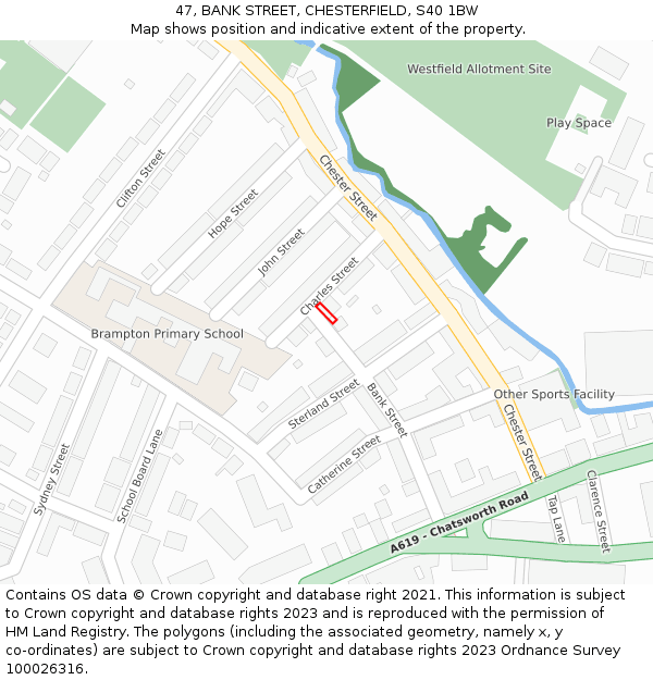 47, BANK STREET, CHESTERFIELD, S40 1BW: Location map and indicative extent of plot