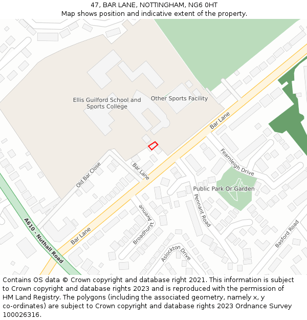 47, BAR LANE, NOTTINGHAM, NG6 0HT: Location map and indicative extent of plot