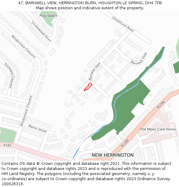 47, BARNWELL VIEW, HERRINGTON BURN, HOUGHTON LE SPRING, DH4 7FB: Location map and indicative extent of plot