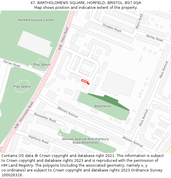 47, BARTHOLOMEWS SQUARE, HORFIELD, BRISTOL, BS7 0QA: Location map and indicative extent of plot