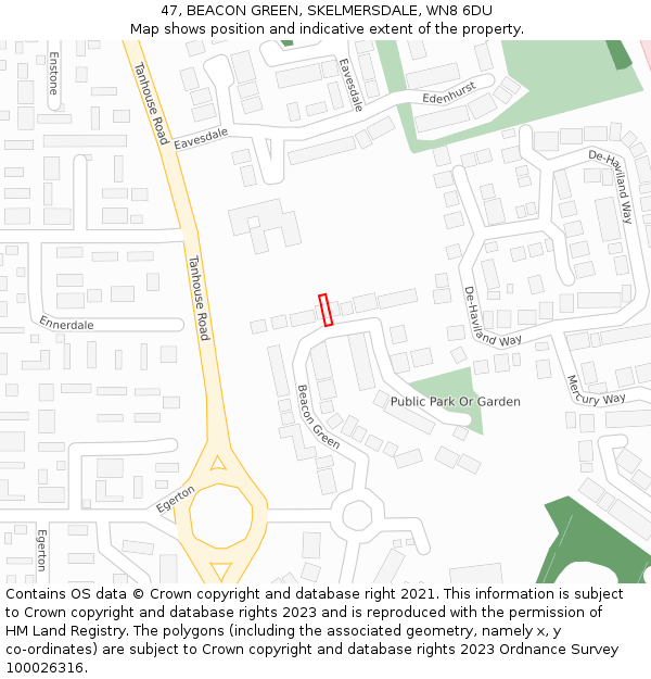47, BEACON GREEN, SKELMERSDALE, WN8 6DU: Location map and indicative extent of plot