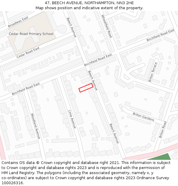 47, BEECH AVENUE, NORTHAMPTON, NN3 2HE: Location map and indicative extent of plot