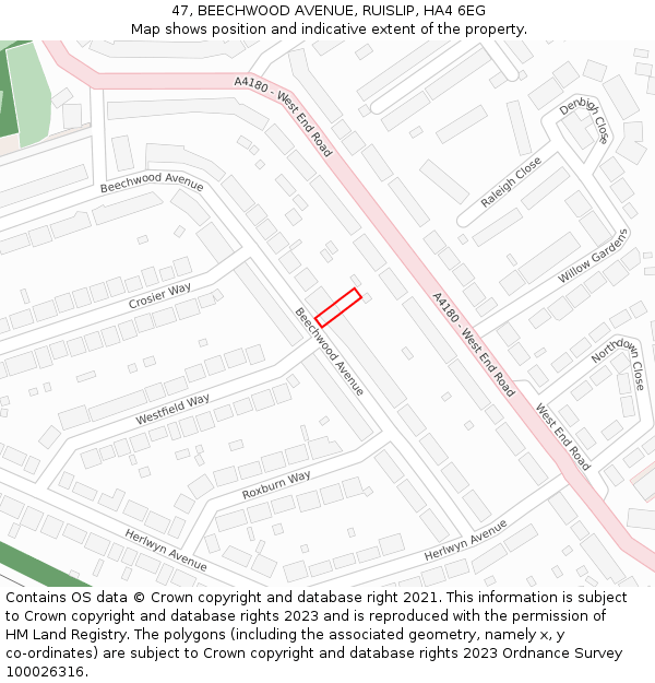 47, BEECHWOOD AVENUE, RUISLIP, HA4 6EG: Location map and indicative extent of plot