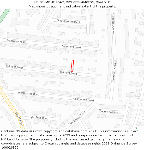 47, BELMONT ROAD, WOLVERHAMPTON, WV4 5UD: Location map and indicative extent of plot
