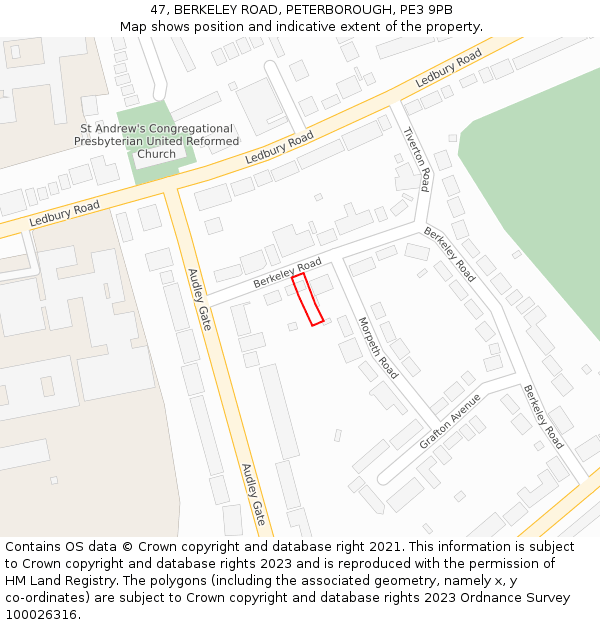 47, BERKELEY ROAD, PETERBOROUGH, PE3 9PB: Location map and indicative extent of plot