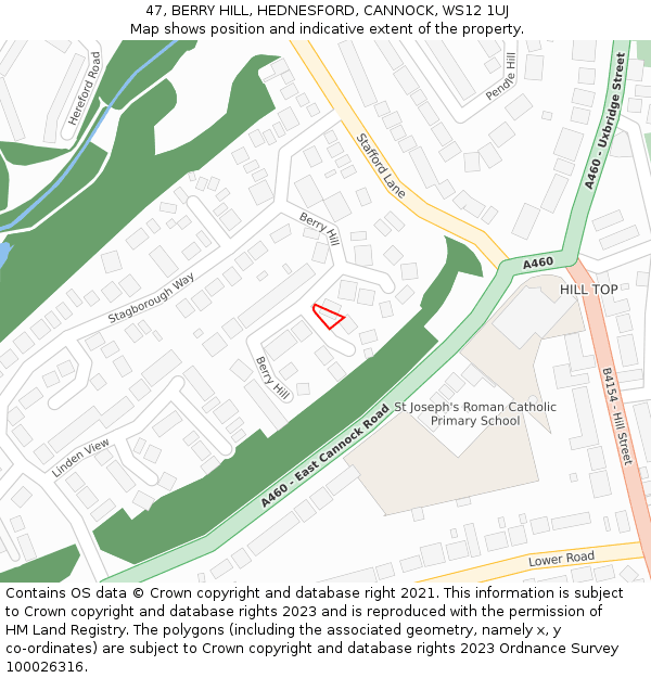 47, BERRY HILL, HEDNESFORD, CANNOCK, WS12 1UJ: Location map and indicative extent of plot