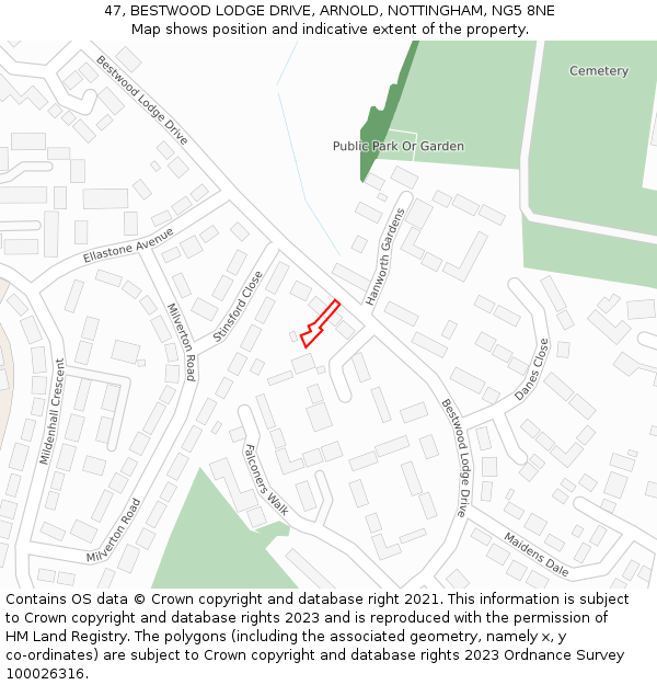 47, BESTWOOD LODGE DRIVE, ARNOLD, NOTTINGHAM, NG5 8NE: Location map and indicative extent of plot