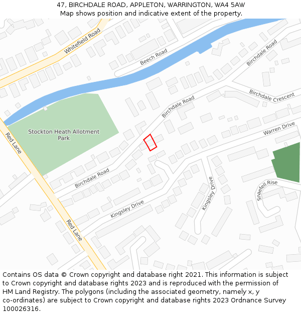 47, BIRCHDALE ROAD, APPLETON, WARRINGTON, WA4 5AW: Location map and indicative extent of plot
