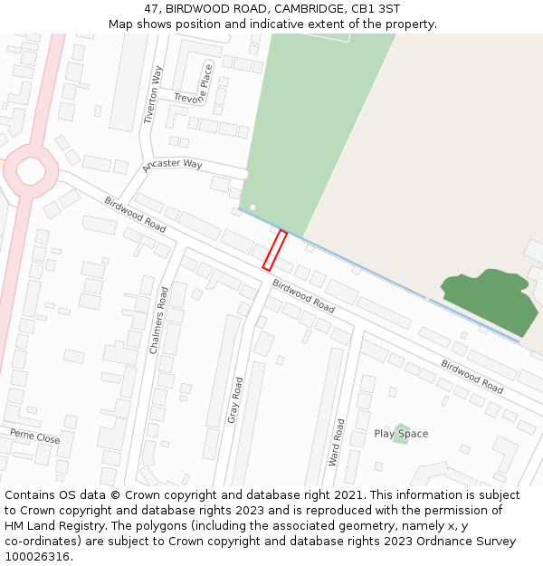 47, BIRDWOOD ROAD, CAMBRIDGE, CB1 3ST: Location map and indicative extent of plot