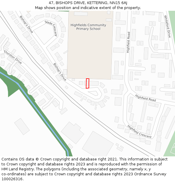 47, BISHOPS DRIVE, KETTERING, NN15 6AJ: Location map and indicative extent of plot