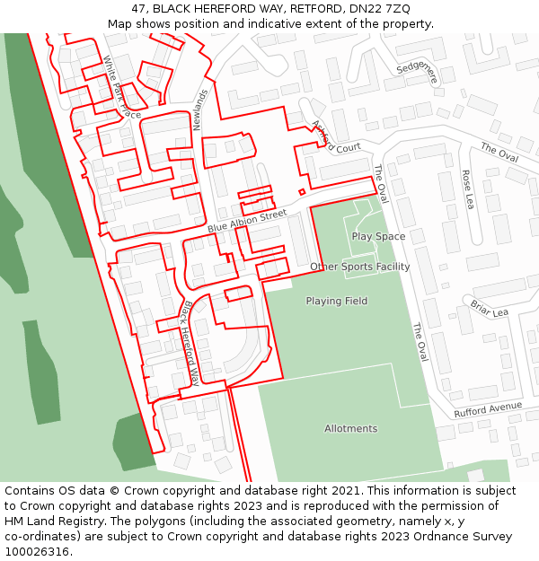 47, BLACK HEREFORD WAY, RETFORD, DN22 7ZQ: Location map and indicative extent of plot