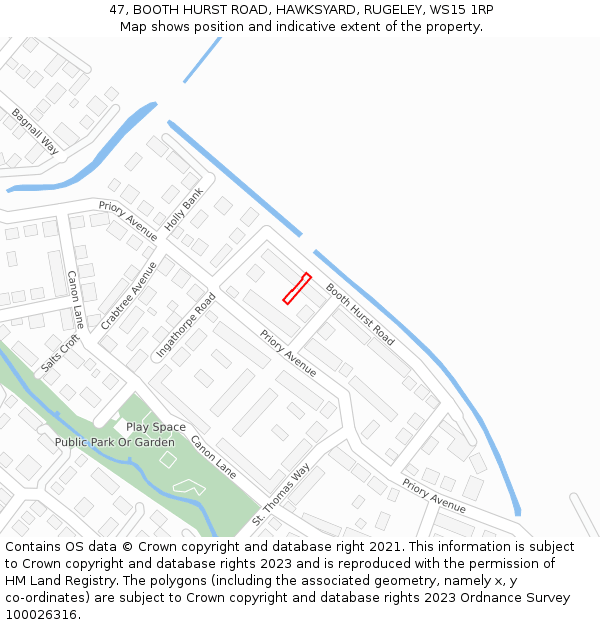 47, BOOTH HURST ROAD, HAWKSYARD, RUGELEY, WS15 1RP: Location map and indicative extent of plot