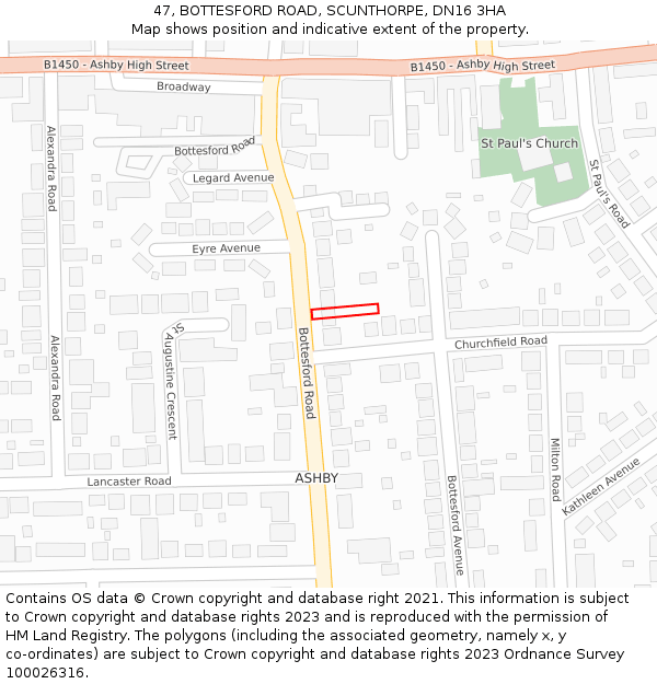 47, BOTTESFORD ROAD, SCUNTHORPE, DN16 3HA: Location map and indicative extent of plot