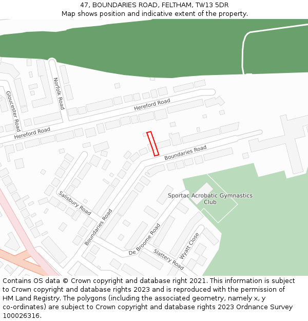 47, BOUNDARIES ROAD, FELTHAM, TW13 5DR: Location map and indicative extent of plot